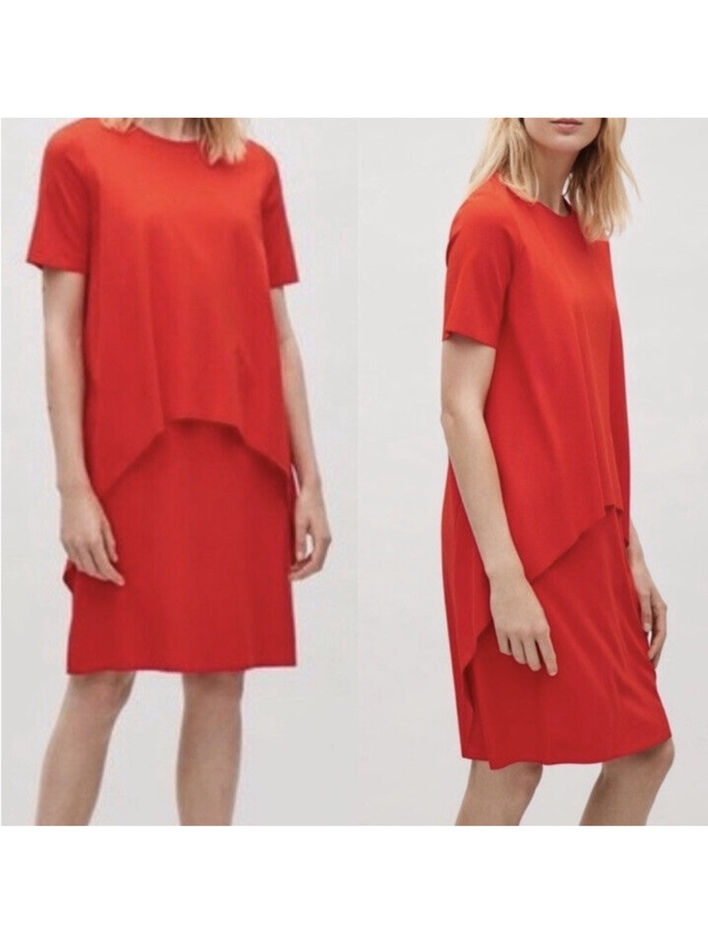 COS Circle Cut Asymmetrical Layered Mini Dress Red Size Small